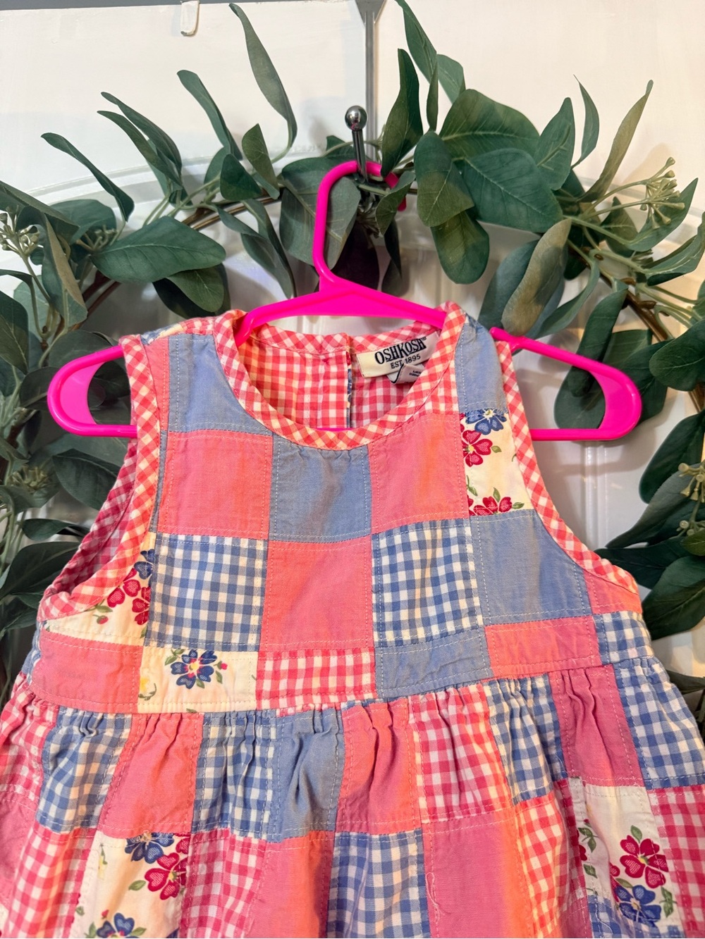 💫4/$25 • OshKosh B'gosh Pink, Blue & Cream Patchwork Sundress - Picture 3 of 4